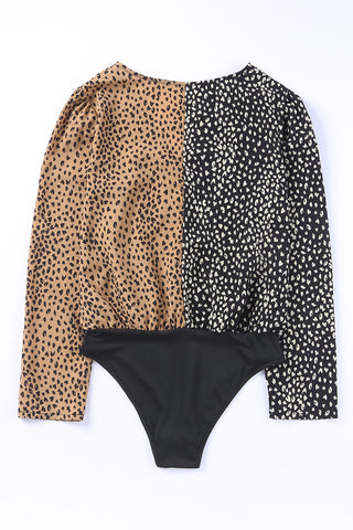 Shop Leopard Surplice Neck Long Sleeve Bodysuit - High-Quality U.S. Made Women’s Fashion with Free & Fast Shipping