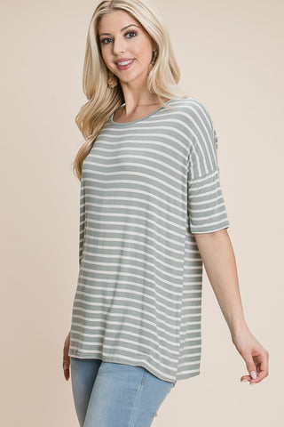 Shop BOMBOM Striped Round Neck T-Shirt - High-Quality U.S. Made Women’s Fashion with Free & Fast Shipping