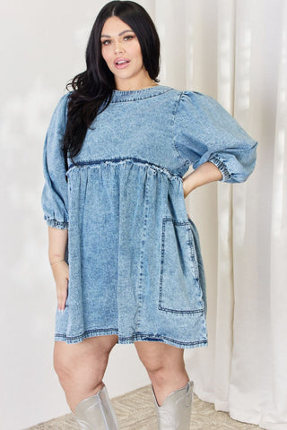 Shop HEYSON Full Size Oversized Denim Babydoll Dress - High-Quality U.S. Made Women’s Fashion with Free Fast Shipping