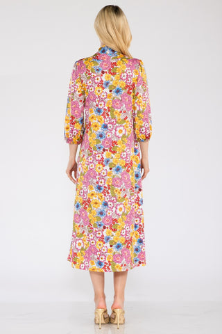 Shop Celeste Full Size Floral Midi Dress with Bow Tied - High-Quality U.S. Made Women’s Fashion with Free & Fast Shipping