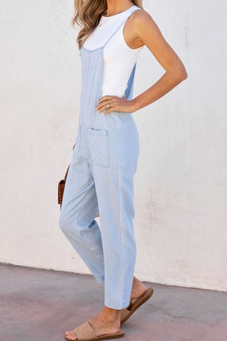 Shop Spaghetti Strap Denim Overalls with Pockets - High-Quality U.S. Made Women’s Fashion with Free & Fast Shipping