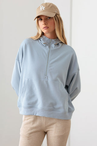 Shop Baby Blue Le Lis Half Zip Drawstring Mock Neck Hoodie - High-Quality U.S. Made Women’s Fashion with Free & Fast Shipping