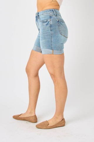 Shop Judy Blue Full Size Tummy Control Denim Shorts - High-Quality U.S. Made Women’s Fashion with Free & Fast Shipping