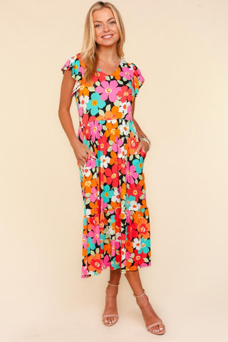 Shop Haptics Floral Midi Dress with Side Pockets - High-Quality U.S. Made Women’s Fashion with Free & Fast Shipping