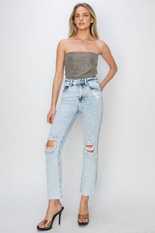 Shop RISEN High Rise Distressed Ankle Jeans - High-Quality U.S. Made Women’s Fashion with Free & Fast Shipping