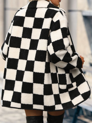 Shop Double Take Full Size Checkered Button Front Coat with Pockets - High-Quality U.S. Made Women’s Fashion with Free & Fast Shipping