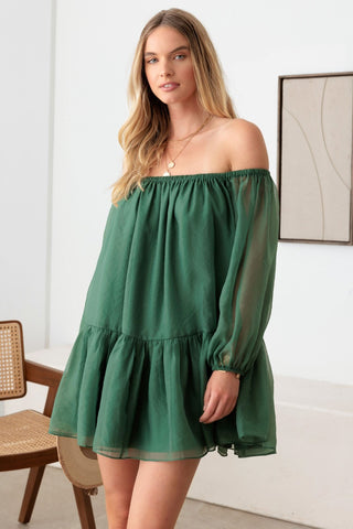 Shop Green Le Lis Organza Off Shoulder Puff Sleeve Mini Dress - High-Quality U.S. Made Women’s Fashion with Free & Fast Shipping