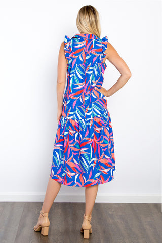 Shop Be Stage Print Ruffled Midi Dress with Pockets - High-Quality U.S. Made Women’s Fashion with Free & Fast Shipping