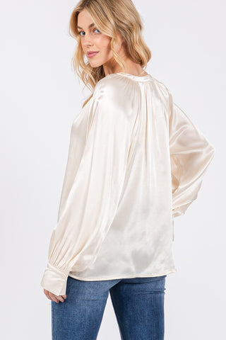 Shop SAGE + FIG Notched Long Sleeve Blouse - High-Quality U.S. Made Women’s Fashion with Free & Fast Shipping