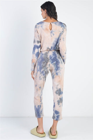 Shop Cherish Apparel Tie-Dye Round Neck Long Sleeve Jumpsuit - High-Quality U.S. Made Women’s Fashion with Free & Fast Shipping