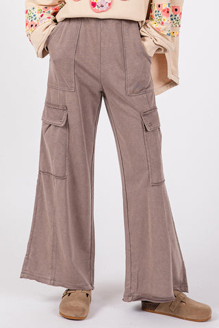 Shop SAGE + FIG Knit Terry Mineral Wash Wide Leg Pants - High-Quality U.S. Made Women’s Fashion with Free & Fast Shipping