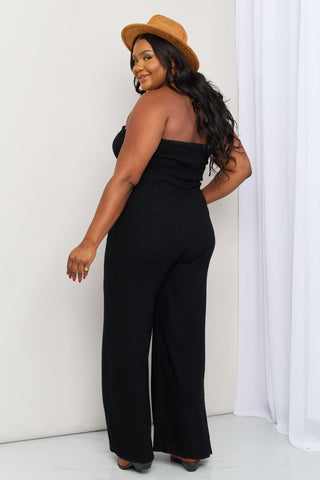 Shop White Birch Full Size Halter Neck Wide Leg Jumpsuit with Pockets - High-Quality U.S. Made Women’s Fashion with Free & Fast Shipping