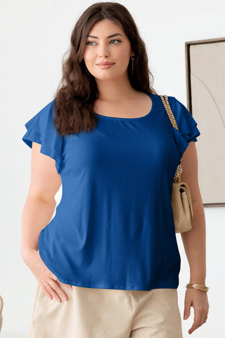 Shop Gilli Plus Size Short Fluttery Sleeve Round Neck Top - High-Quality U.S. Made Women’s Fashion with Free & Fast Shipping