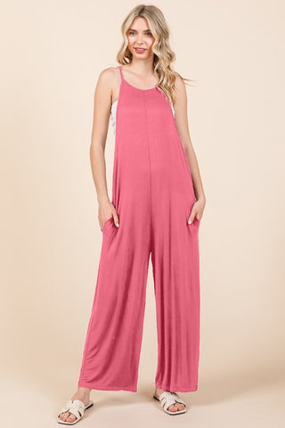 Shop Pink Culture Code Full Size Sleeveless Wide Leg Jumpsuit with Pockets - High-Quality U.S. Made Women’s Fashion with Free & Fast Shipping