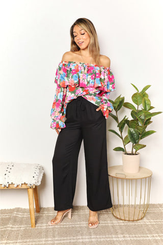 Shop Floral Off-Shoulder Flounce Sleeve Layered Blouse - High-Quality U.S. Made Women’s Fashion with Free & Fast Shipping