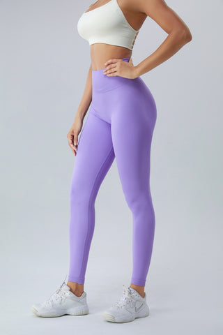 Shop Lavender Ruched High Waist Active Leggings - High-Quality U.S. Made Women’s Fashion with Free & Fast Shipping