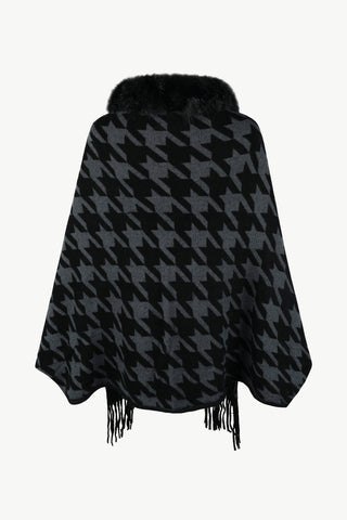 Shop Houndstooth Fringe Hem Poncho - High-Quality U.S. Made Women’s Fashion with Free & Fast Shipping