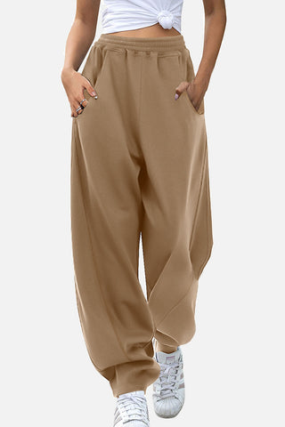 Shop Sand Elastic Waist Sweatpants with Pockets - High-Quality U.S. Made Women’s Fashion with Free & Fast Shipping