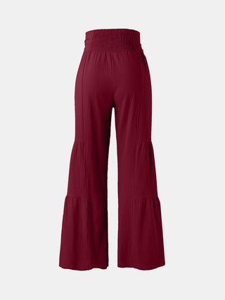 Shop Burgundy Tied Ruched Wide Leg Pants - High-Quality U.S. Made Women’s Fashion with Free & Fast Shipping