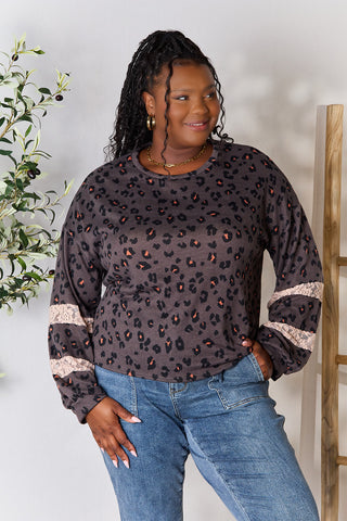 Shop Jade By Jane Full Size Leopard Lace Detail Blouse - High-Quality U.S. Made Women’s Fashion with Free & Fast Shipping