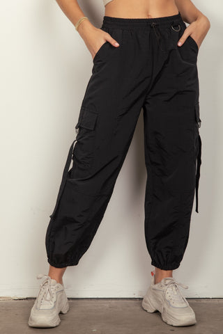 Shop Black VERY J Elastic Waist Woven Cargo Pants - High-Quality U.S. Made Women’s Fashion with Free & Fast Shipping