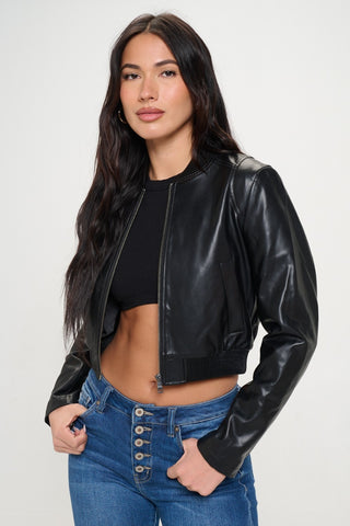 Shop Black Coalition LA Zip Up Cropped Bomber Jacket - High-Quality U.S. Made Women’s Fashion with Free & Fast Shipping