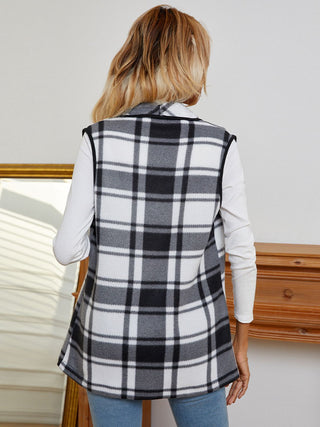 Shop Shiny Plaid Open Front Vest - High-Quality U.S. Made Women’s Fashion with Free Fast Shipping