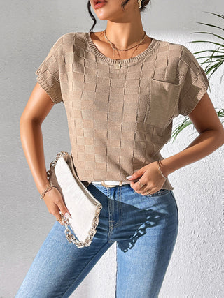 Shop Round Neck Short Sleeve Knit Top - High-Quality U.S. Made Women’s Fashion with Free & Fast Shipping