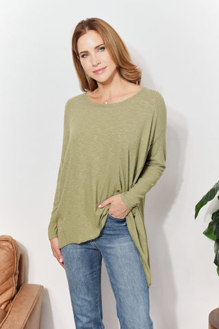 Shop HEYSON Full Size Oversized Super Soft Rib Layering Top with a Sharkbite Hem and Round Neck - High-Quality U.S. Made Women’s Fashion with Free & Fast Shipping