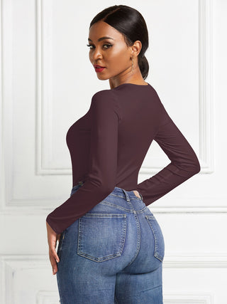 Shop Round Neck Long Sleeve Bodysuit - High-Quality U.S. Made Women’s Fashion with Free & Fast Shipping