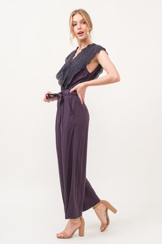 Shop And The Why Laced Surplice Tie Waist Jumpsuit - High-Quality U.S. Made Women’s Fashion with Free & Fast Shipping