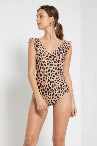 Shop Marina West Swim Full Size Float On Ruffle Faux Wrap One-Piece in Leopard - High-Quality U.S. Made Women’s Fashion with Free Fast Shipping