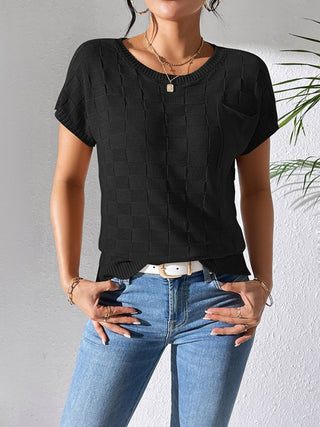 Shop Round Neck Short Sleeve Knit Top - High-Quality U.S. Made Women’s Fashion with Free & Fast Shipping