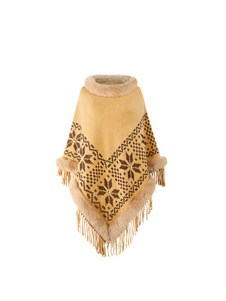 Shop Fringe Geometric Cape Sleeve Poncho - High-Quality U.S. Made Women’s Fashion with Free Fast Shipping