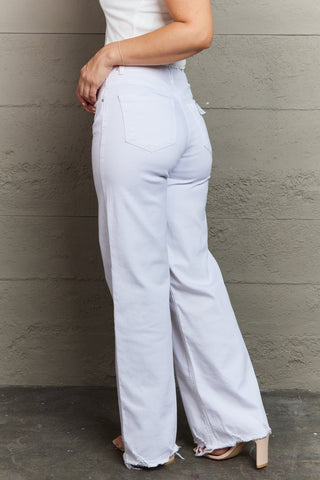 Shop RISEN Raelene Full Size High Waist Wide Leg Jeans in White - High-Quality U.S. Made Women’s Fashion with Free & Fast Shipping