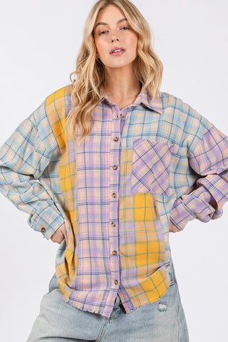 Shop SAGE + FIG Button Up Raw Hem Plaid Flannel Shirt - High-Quality U.S. Made Women’s Fashion with Free & Fast Shipping