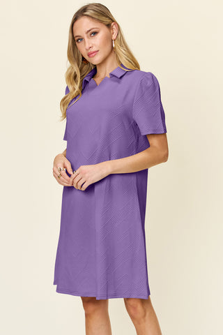 Shop Double Take Full Size Texture Collared Neck Short Sleeve Dress - High-Quality U.S. Made Women’s Fashion with Free & Fast Shipping