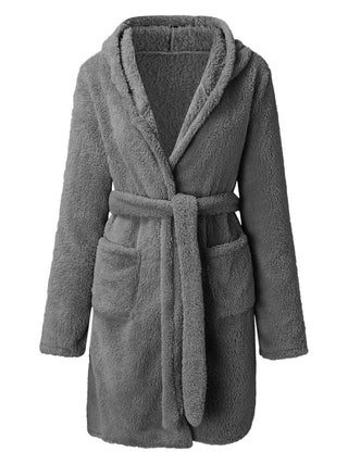 Shop Tie Waist Hooded Robe - High-Quality U.S. Made Women’s Fashion with Free & Fast Shipping