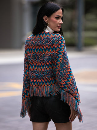 Shop Fringe Hem Boat Neck Poncho - High-Quality U.S. Made Women’s Fashion with Free & Fast Shipping