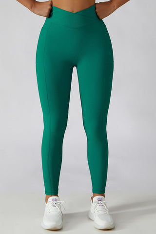 Shop Green Basic Bae Crossover Waist Active Leggings - High-Quality U.S. Made Women’s Fashion with Free & Fast Shipping