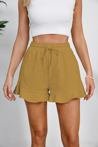 Shop Honey Full Size Drawstring Ruffle Hem Shorts - High-Quality U.S. Made Women’s Fashion with Free & Fast Shipping