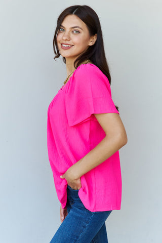 Shop Ninexis Keep Me Close Square Neck Short Sleeve Blouse in Fuchsia - High-Quality U.S. Made Women’s Fashion with Free & Fast Shipping