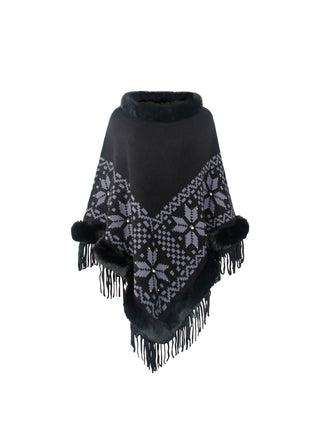 Shop Fringe Geometric Cape Sleeve Poncho - High-Quality U.S. Made Women’s Fashion with Free Fast Shipping