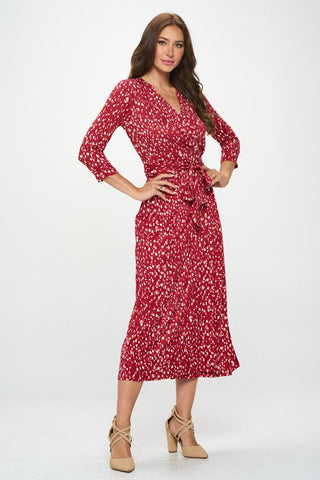 Shop RENEE C Printed Tie Front Surplice Midi Dress - High-Quality U.S. Made Women’s Fashion with Free & Fast Shipping