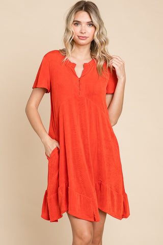 Shop Scarlet Culture Code Full Size Short Sleeve Ruffled Asymmetric Hem Dress - High-Quality U.S. Made Women’s Fashion with Free & Fast Shipping