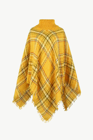 Shop Plaid Turtleneck Fringe Hem Poncho - High-Quality U.S. Made Women’s Fashion with Free Fast Shipping