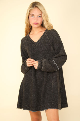 Shop Black VERY J Mineral Washed Oversized A-Line Mini Dress - High-Quality U.S. Made Women’s Fashion with Free & Fast Shipping