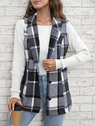 Shop Plaid Button Down Vest Coat - High-Quality U.S. Made Women’s Fashion with Free Fast Shipping