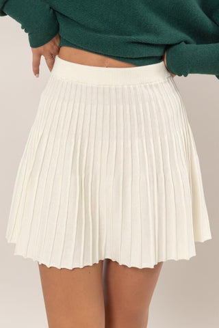 Shop Cream HYFVE High Waist Knit Pleated Flare Mini Skirt - High-Quality U.S. Made Women’s Fashion with Free & Fast Shipping