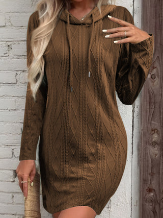 Shop Chestnut Drawstring Hooded Sweater Dress - High-Quality U.S. Made Women’s Fashion with Free & Fast Shipping